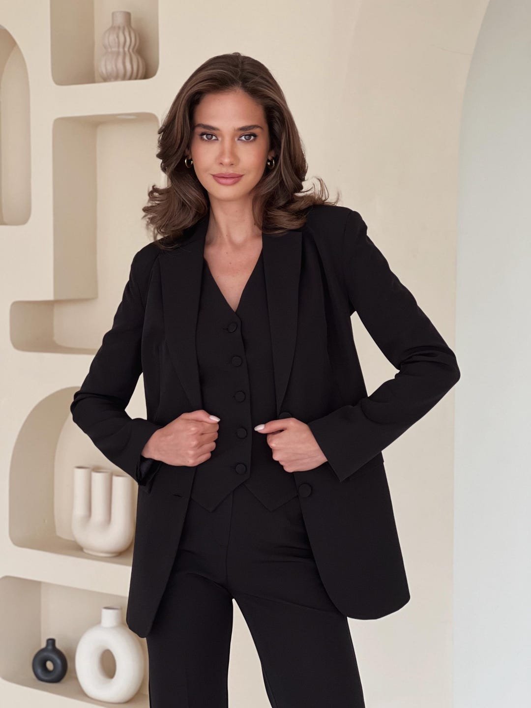Womens Petite Black Pantsuit Black Pantsuit For Business Women