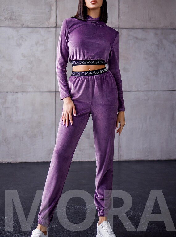 Ensemble coordonne en velours pour femme haut court en velours et pantalon de jogging pour femme haut court a capuche ensemble pantalon en velours pour femme Etsy France