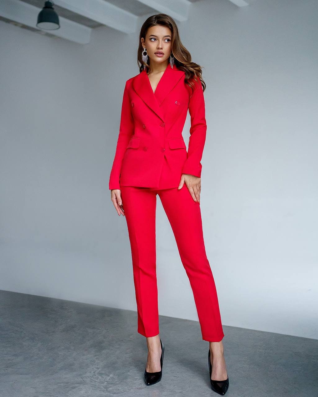 Red Pants Suit Womens, Formal Pantsuit for Women, Chic Womens