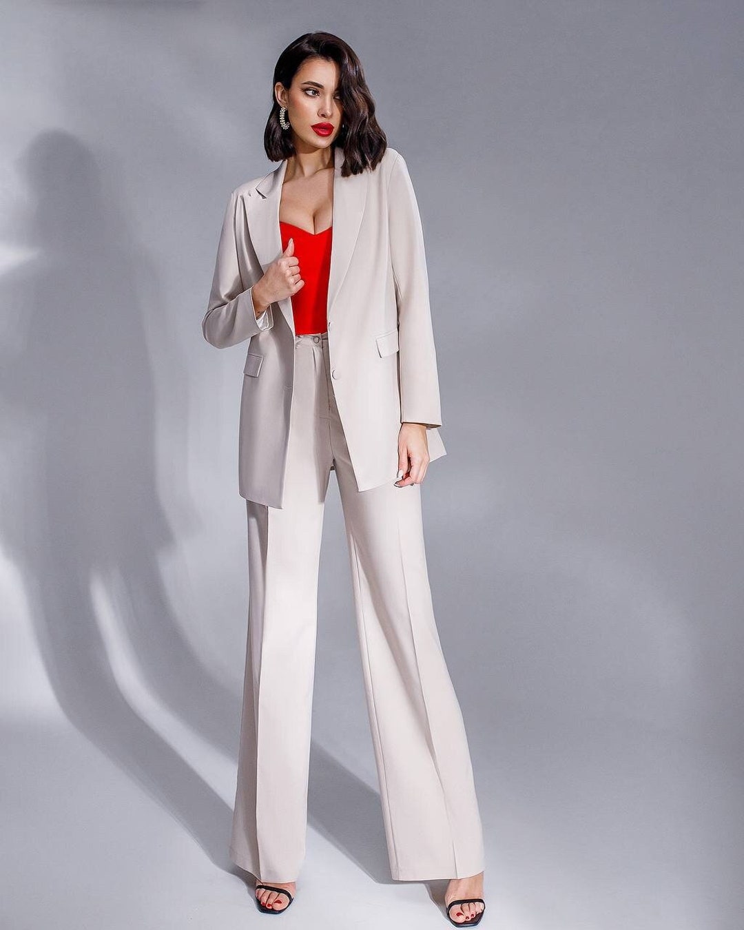 Cream White Pantsuit for Business Women Formal Blazer Trouser Etsy