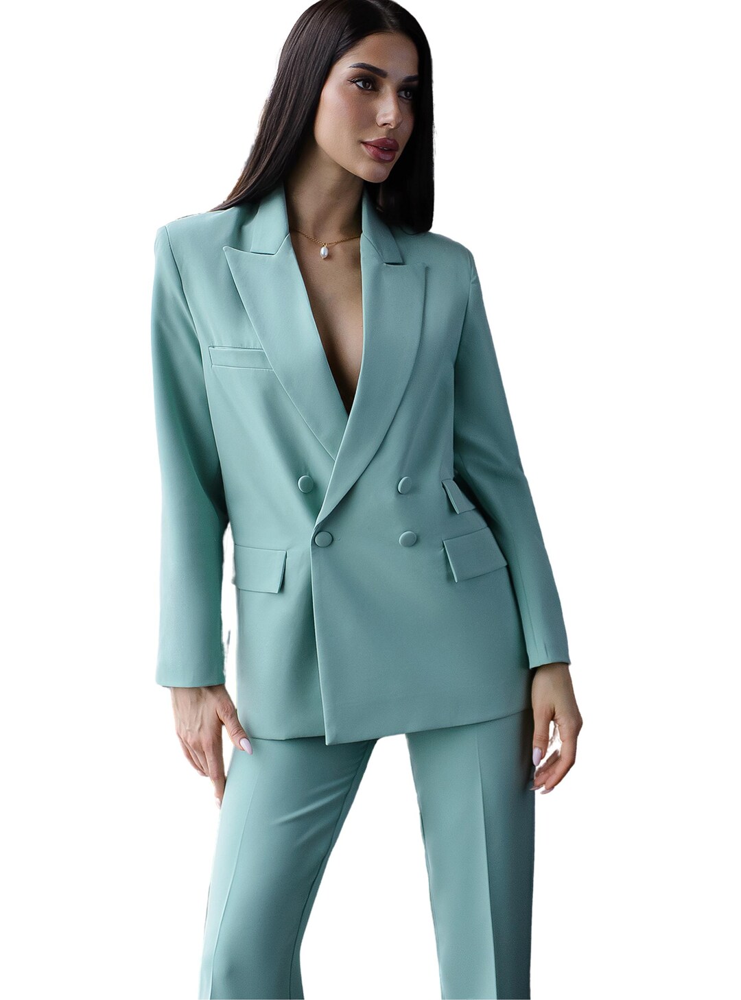 Verde Menta Tailleur Tre Pezzi Completo Giacca Pantalone Elegante