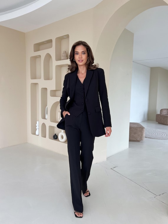 Black Blazer Trouser Suit, Women's Three-piece Formal Cor-ords for Women -  Etsy Hong Kong