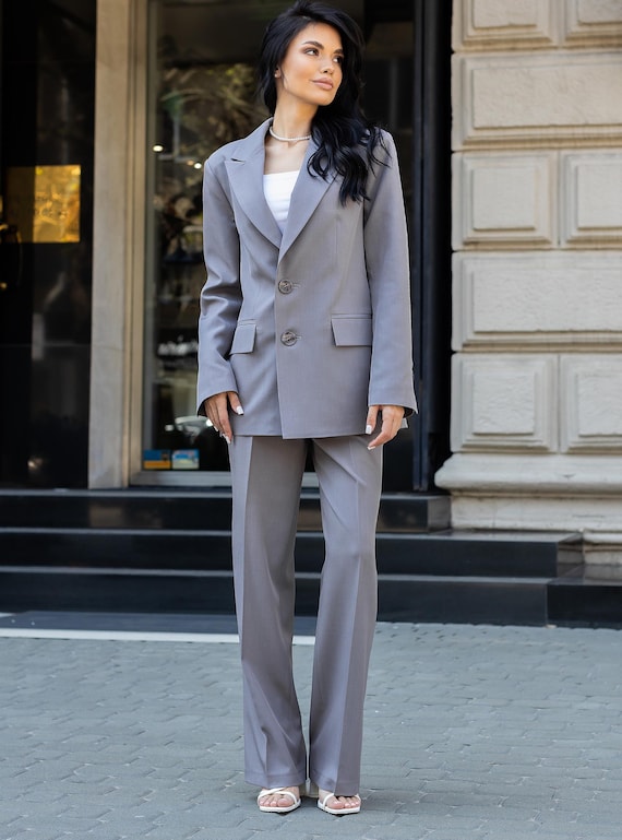 light grey dress pants women's Oversized Formal Pantsuit for Women, Business Wear washable-suiting