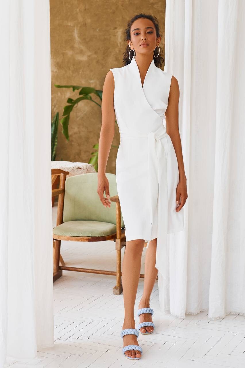 white wrap dress