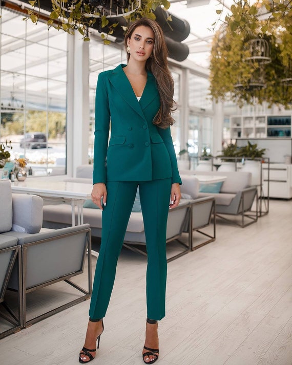 Emerald Green 2-piece Blazer Trouser Suit for Women, Green Pantsuit Women,  Pant and Blazer Set Women, Emerald Green Pantsuit for Women 