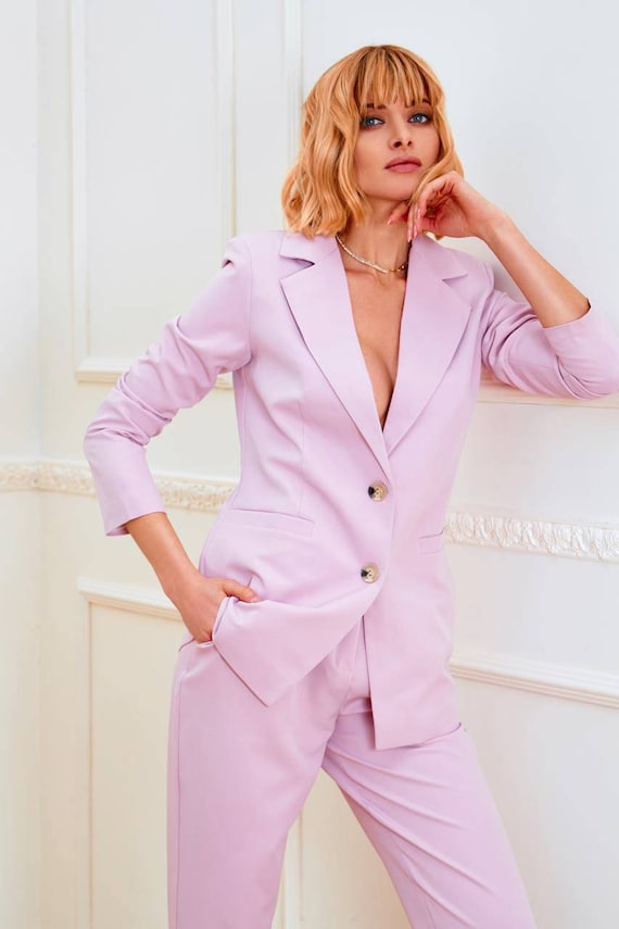 Light Pink Pant Suit for Women, Pink Pant Suit Set for Women, Blazer Suit  Set Womens, High Waist Straight Pants, Blazer and Trousers Women 