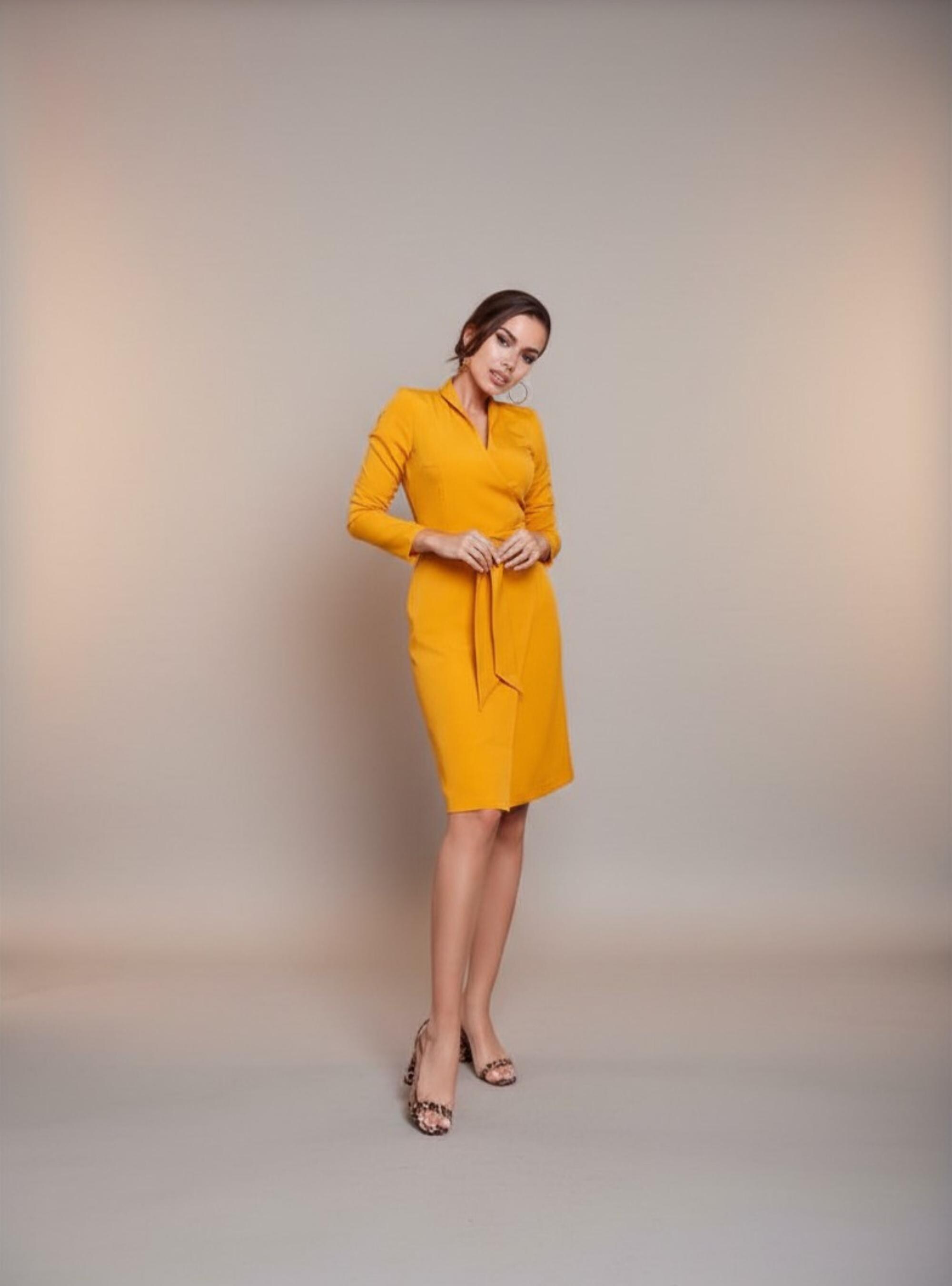 mustard dress long sleeve GEMMA Long Sleeve Linen Dress