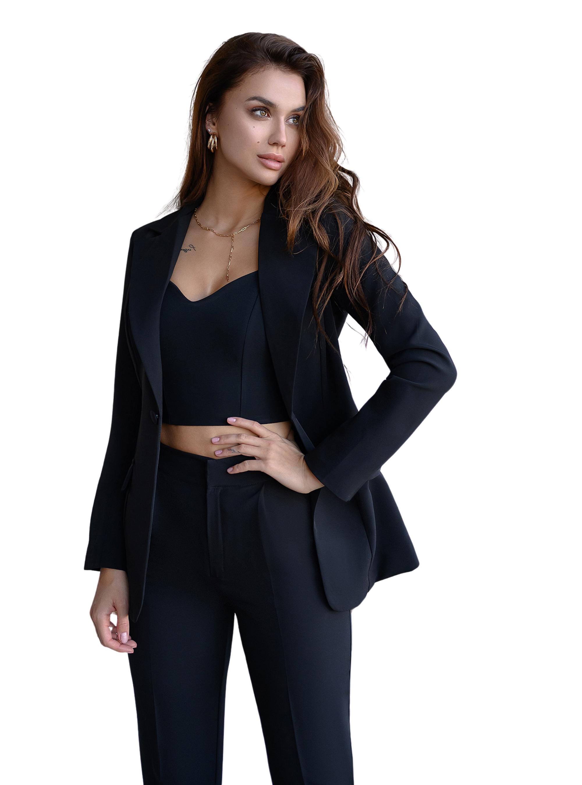 Black trouser suit for ladies hot sale