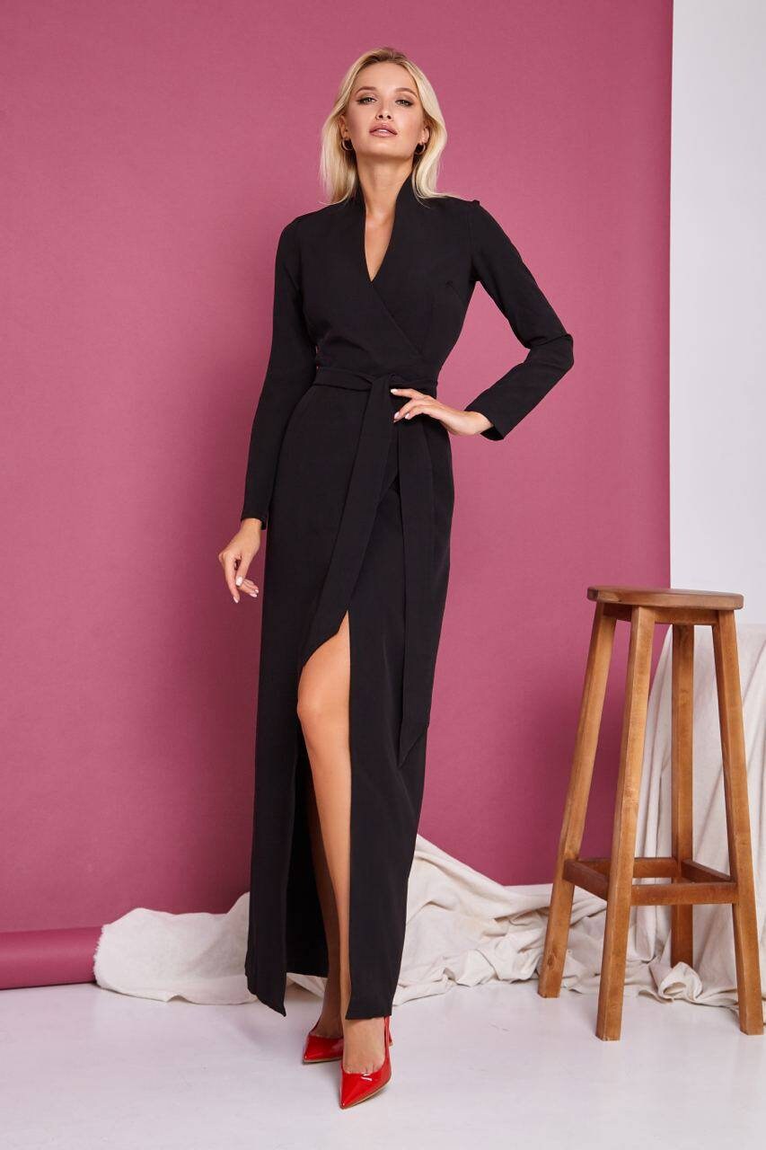 Long Sleeve Wrap Maxi Dress Black