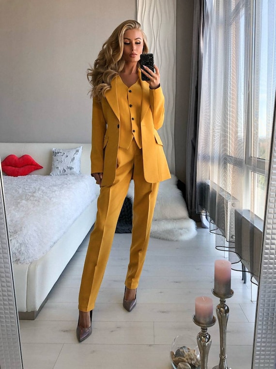 Spring Autumn Solid Color Long Suit Women Top Slim Fit Wide Legged Pants  Suit | FondMart