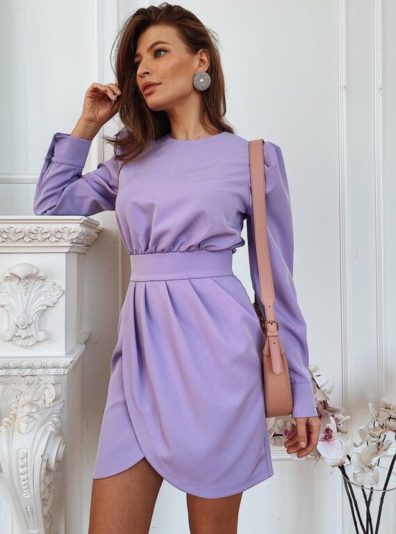long sleeve purple mini dress Velvi - Athena Pearl - Lilac Line Dry CUPSHE Women's Midi Bodycon Slim