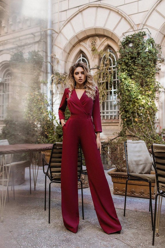 Burgundy Formal Jumpsuit Womens Women Burgundy Jumpsuit - Etsy