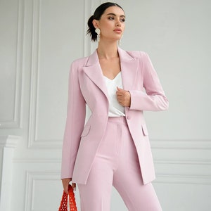 Dusty Pink Bell Bottom Pants Suit Set With Blazer Puffed Sleeve Blazer for  Women Rose Gold Trouser Set for Women Pink Pants Suit Set Women 