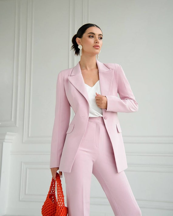 Tailleur-pantalon rose poussiéreux pour femmes, tailleur-pantalon