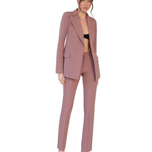 Costume blazer 2 pièces formel en mousse moka pour femme d'affaires, tenue de bureau pour femme, tailleur pantalon slim femme