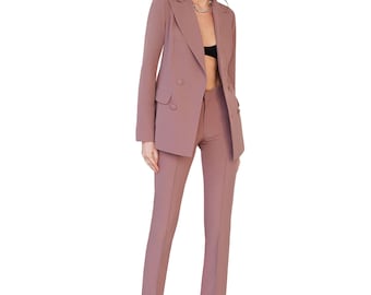 Mauve Taupe Slim Fit Two-Piece Pantsuit for Women