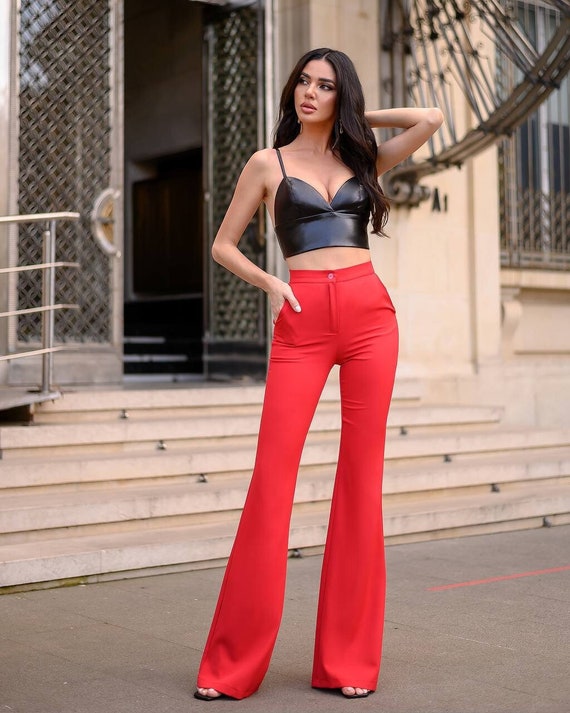 Red Bell Bottoms Pants for Women, Flared Pants Women, High Waist Trousers Bell  Bottoms, Red Flared Pants for Women, -  Canada