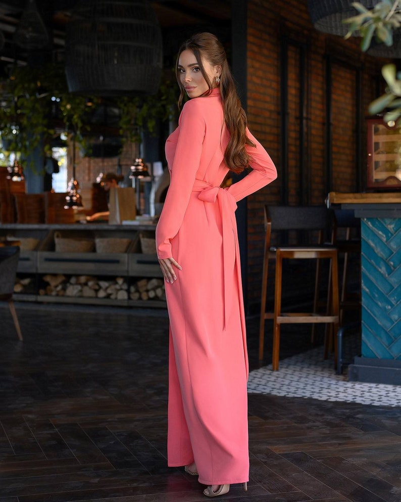 Coral Pink Pink Maxi Wrap Dress, Elegant and Classy Maxi Long Sleeves Wrap Dress, Effortless Grace for Every Occasion, Modest Maxi Dress image 6