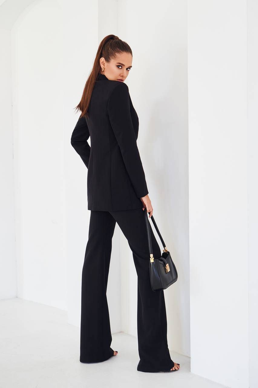 Black Flared Pants Suit Set With Blazer Black Classic Etsy UK