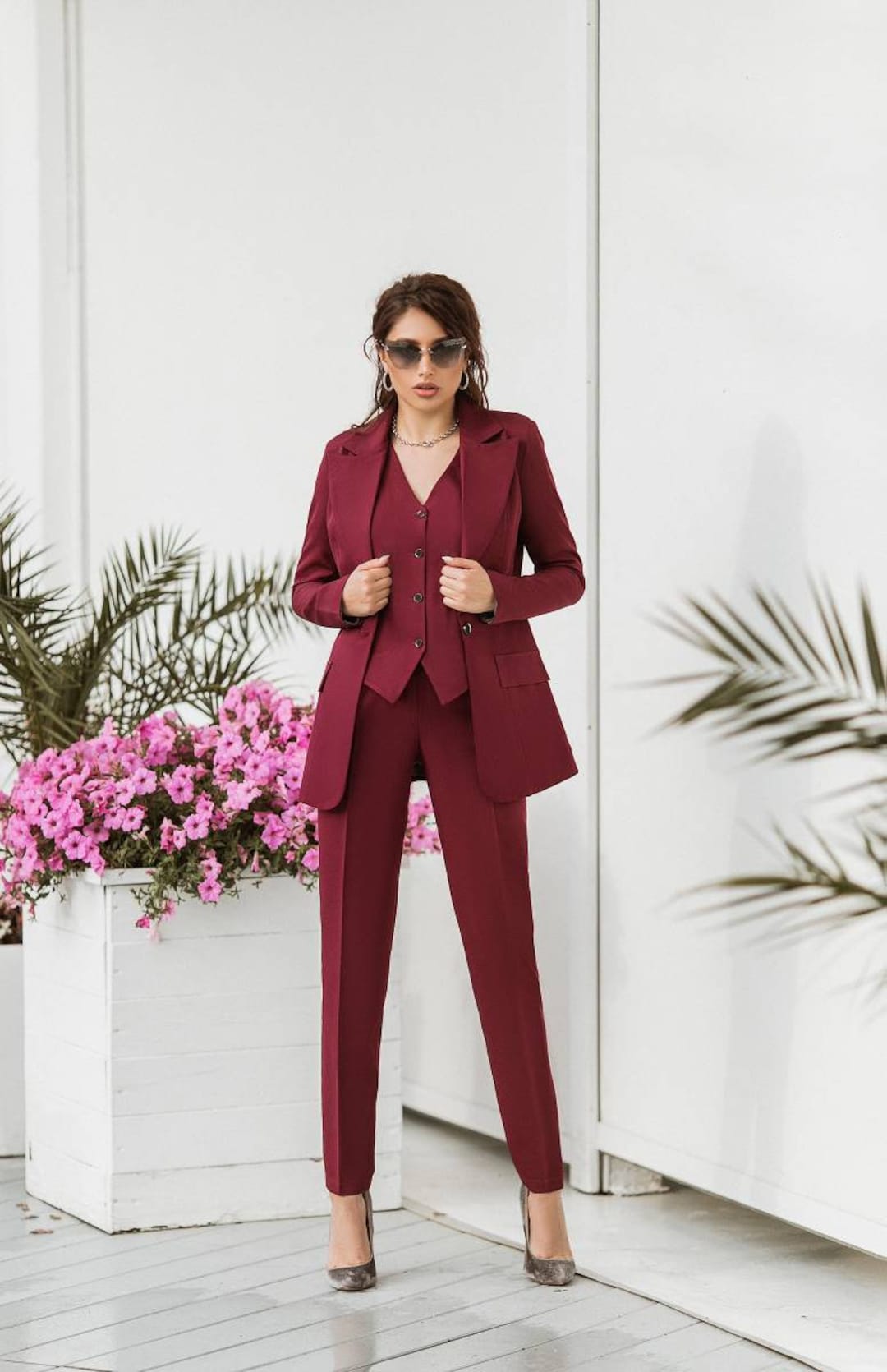 Burgundy Women Suits Office Sets Formal Custom Size 2 Pieces Fashion  Blazer+Pants Streetwear Prom Evening Dress - AliExpress