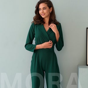 Emerald Green Formal Jumpsuit TALL Women, Womens Jumpsuit, Women Onepiece for Wedding Guest, Birthday Outfit, Jumpsuit with Long Sleeves image 8