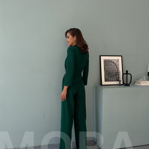Emerald Green Formal Jumpsuit TALL Women, Womens Jumpsuit, Women Onepiece for Wedding Guest, Birthday Outfit, Jumpsuit with Long Sleeves image 3