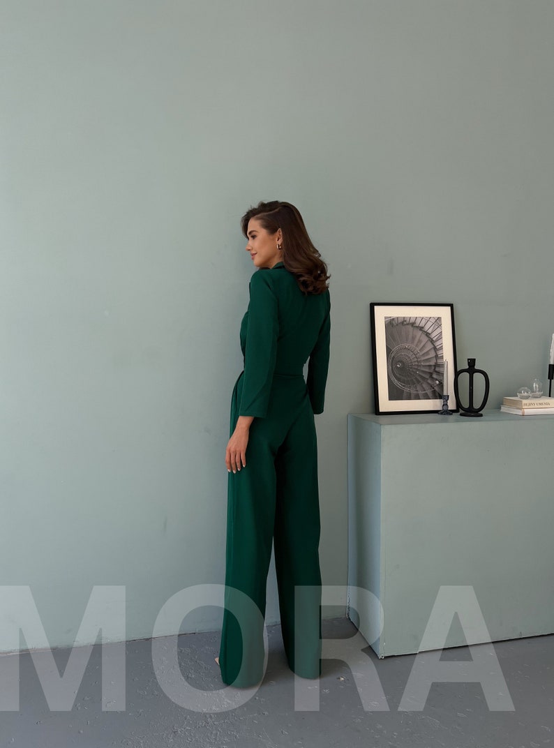 Emerald Green Formal Jumpsuit TALL Women, Womens Jumpsuit, Women Onepiece for Wedding Guest, Birthday Outfit, Jumpsuit with Long Sleeves image 3