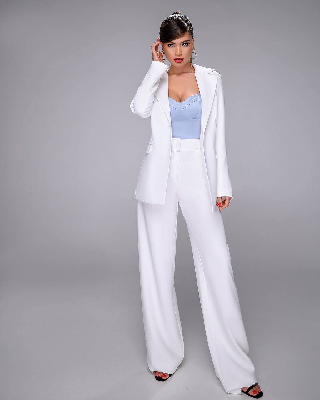 All white linen high waisted flat-front Wide leg Pants | Sumissura