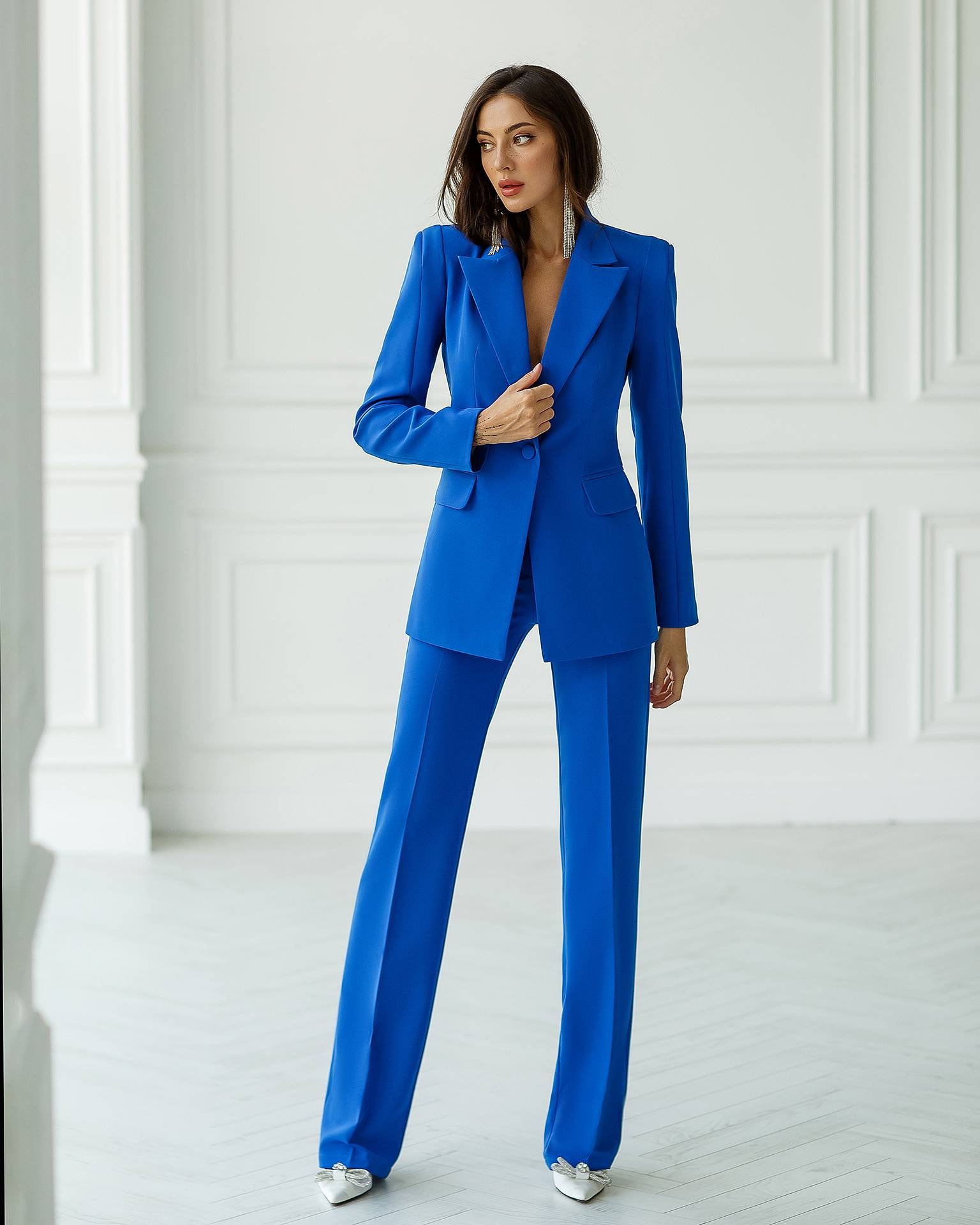 Royal Blue Formal Pants Suit With Single Breasted Blazer and Straight Pants  High Waist, Blue Blazer Trouser Suit for Women -  Canada