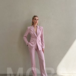 Layered Formal Long Sleeve Scoop Neckline Pantsuit Blushing Pink