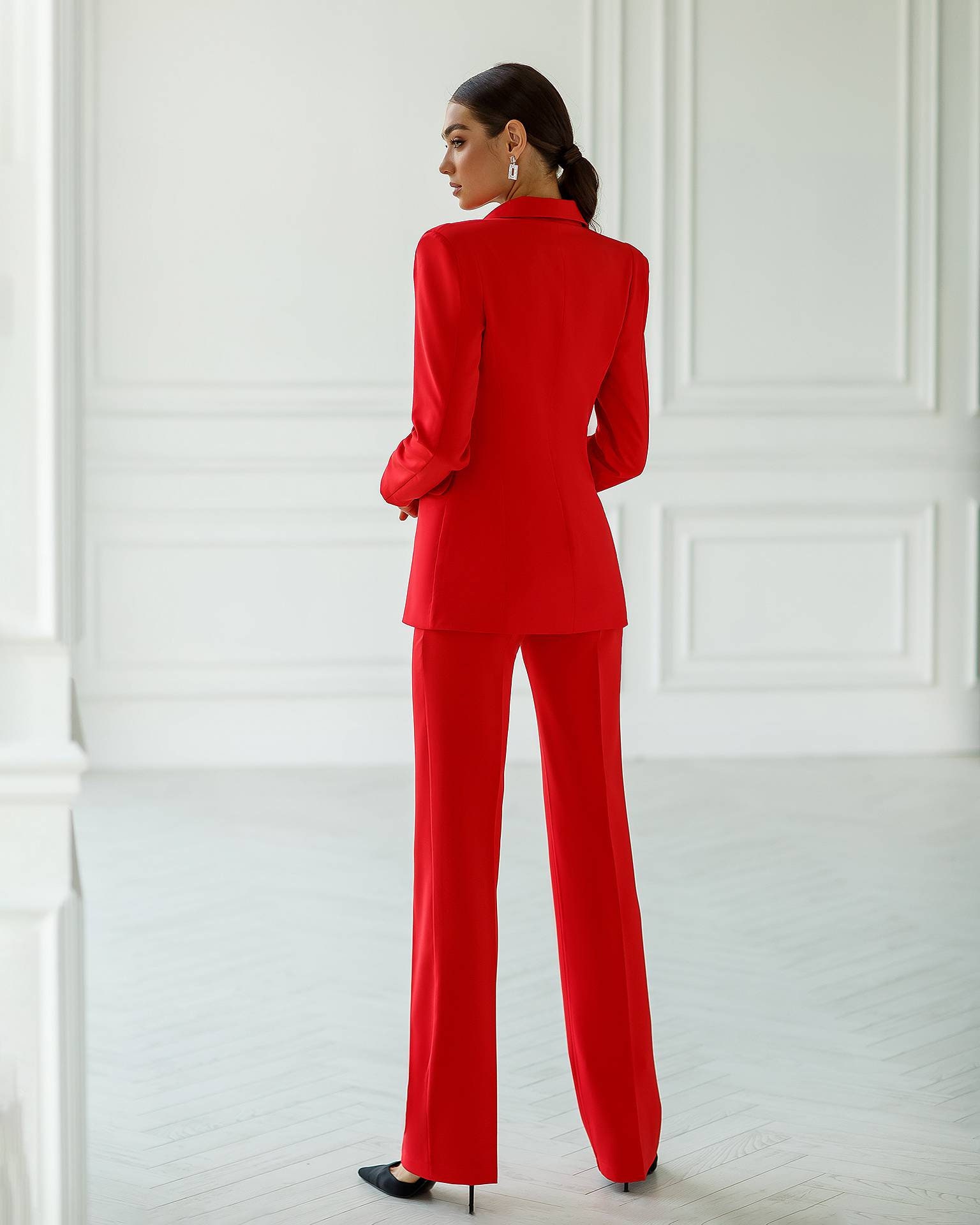 Hot Red Stunning Classic 3-piece Pantsuit. Red Three Piece Women's