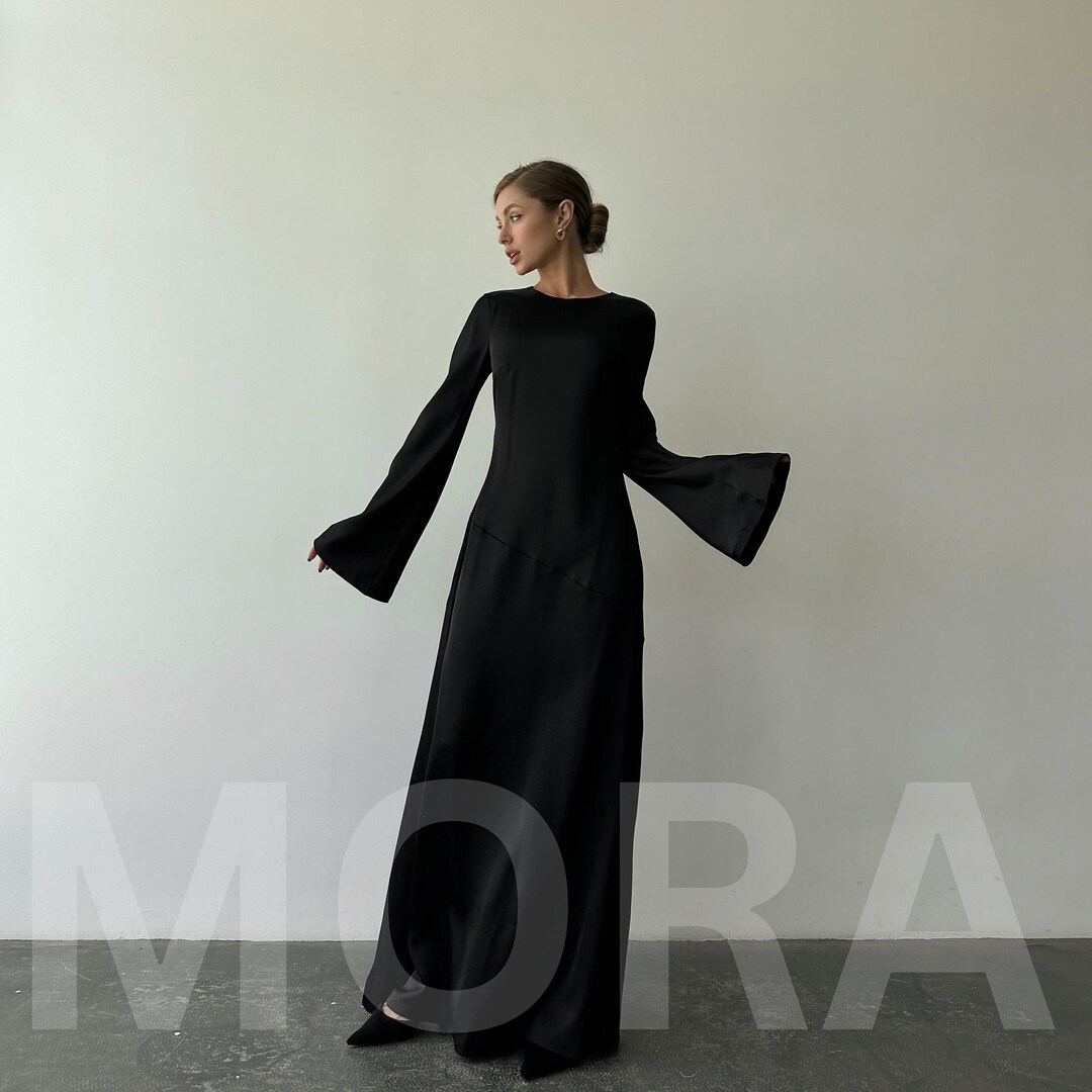 Arket black satin long event dress maxi midi small UK 8 new bnwt main image 1