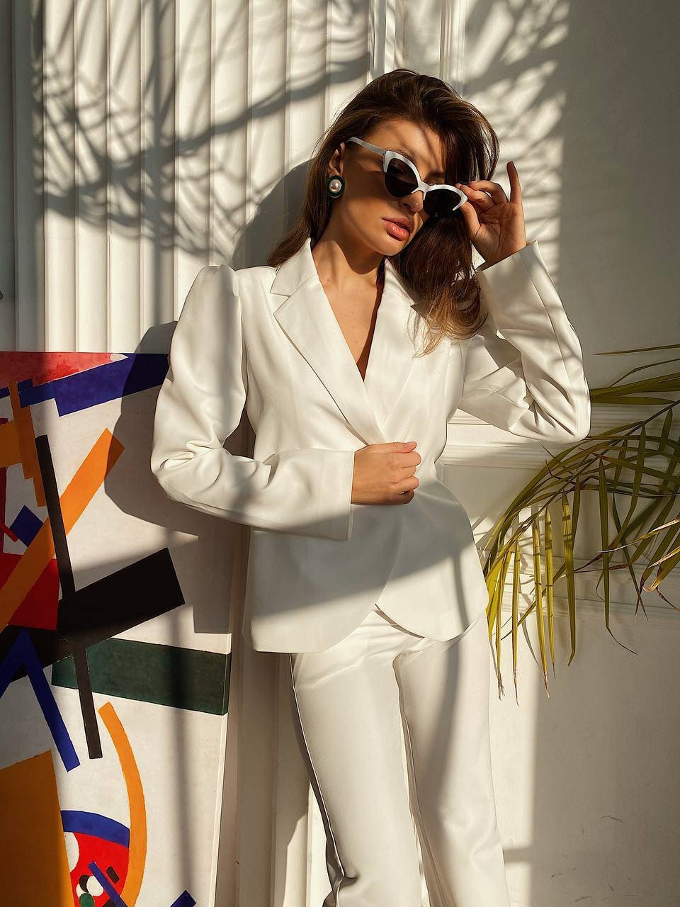 White Bell Bottom Pants Suit Set With White Blazer Puffed - Etsy UK