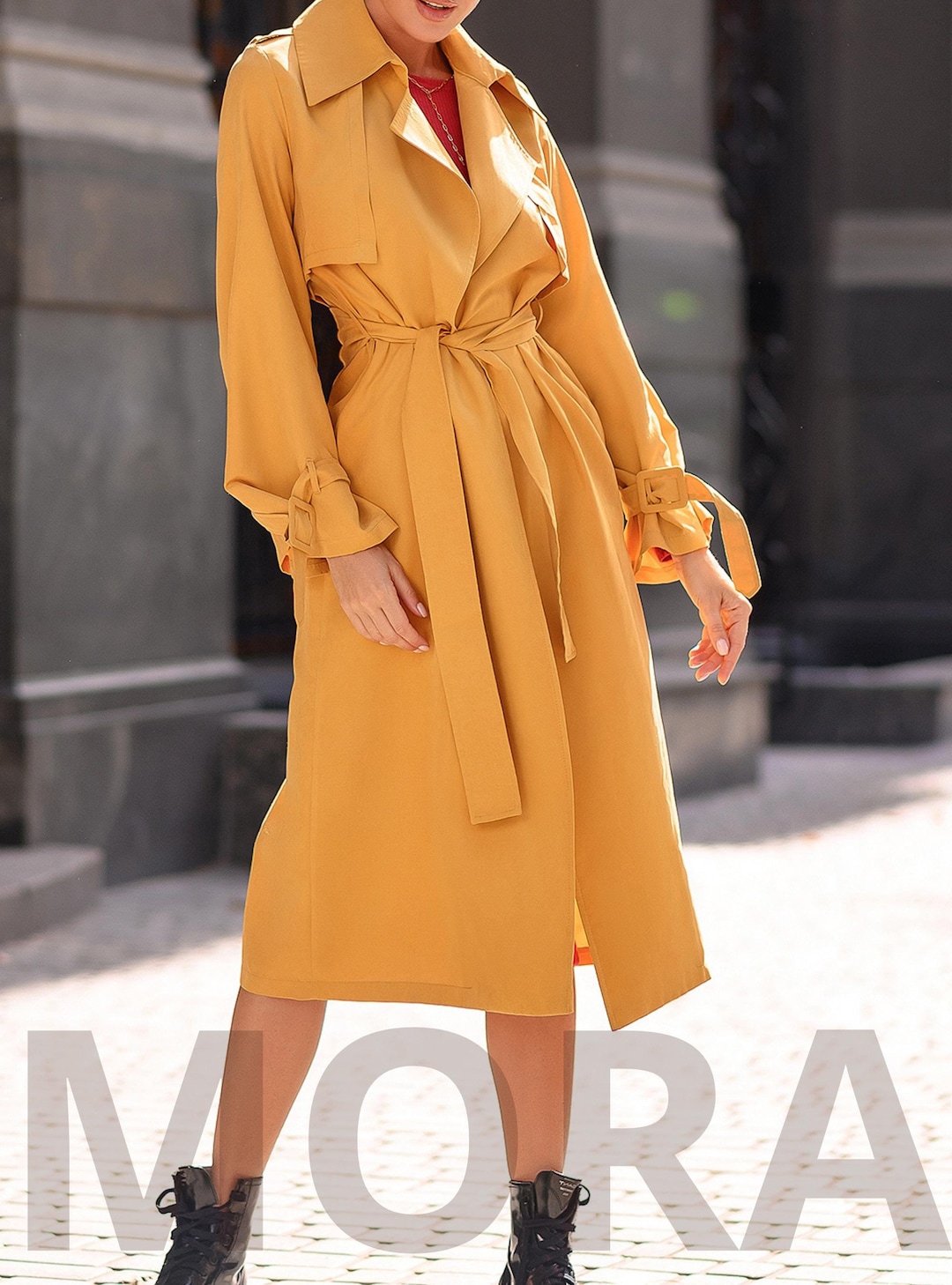 Trench Gelber Mantel Klassischer Mantel Gelber Trenchcoat Damen