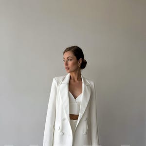 White Blazer Trouser Suit for Women, White Pantsuit For TALL Women, 3-piece pantsuit for women, Womens Formal Wear