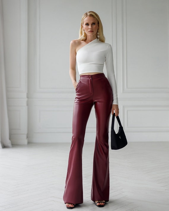 Vegan Leather Pants Women, Faux Leather Pants Women, Leather Bell