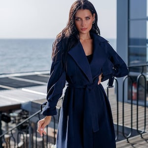 Trench Coat Women Small, Cotton Trench Coat, Belted Trench Coat for Women, Double-Breasted Trench Coat