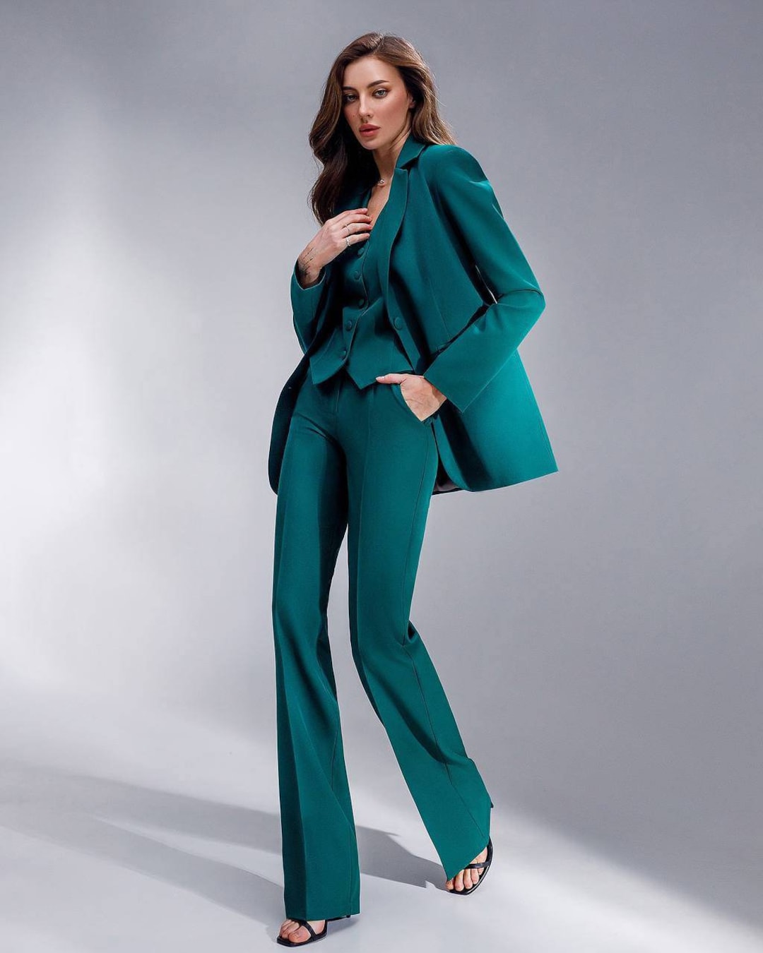 Emerald Green Pantsuit for Tall Women, Emerald Formal Pants Suit Set