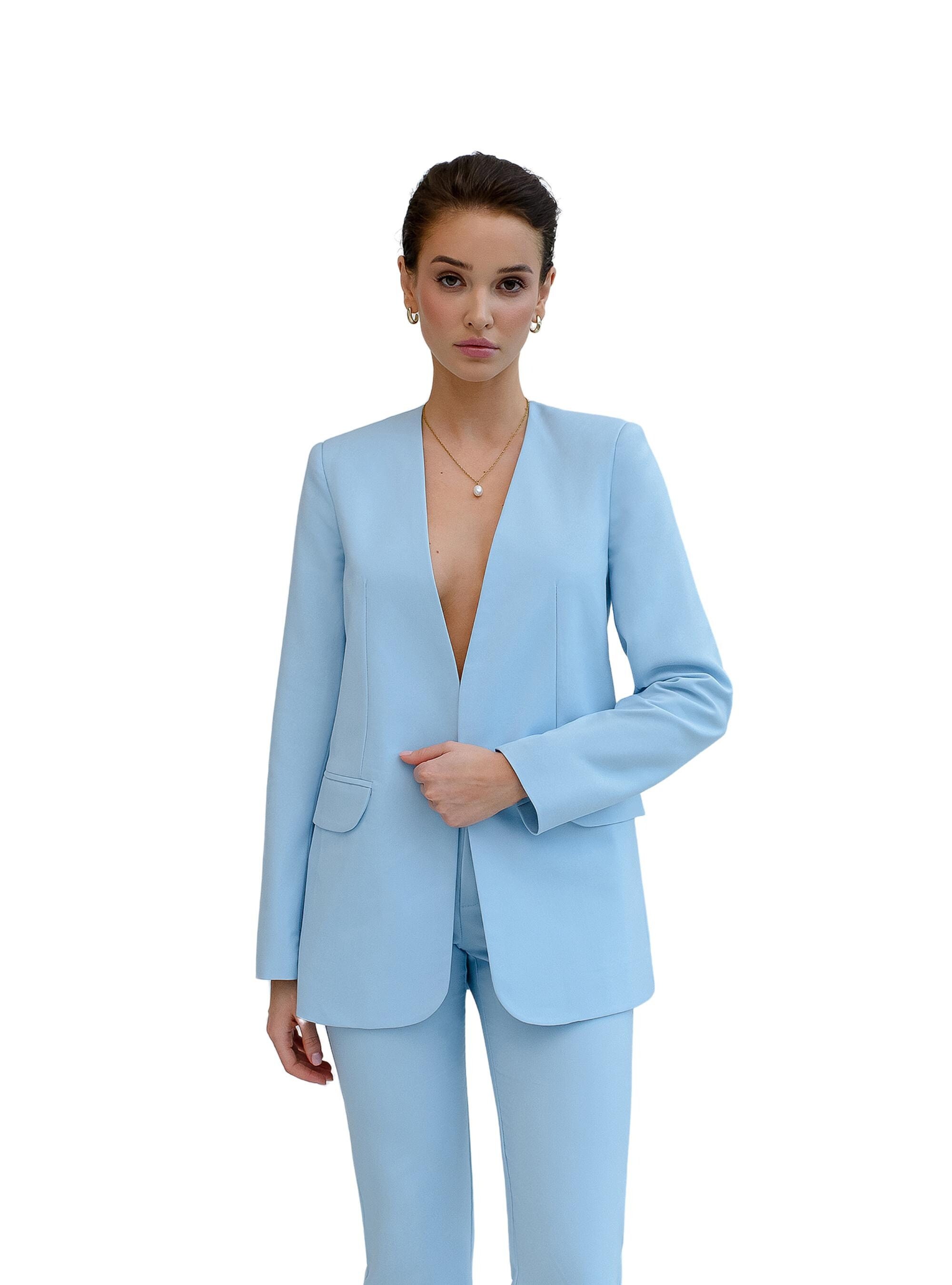 Light Blue Business Casual Pantsuit for Women