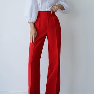High Waist Trousers, Wide Leg Pants, Red Wide Leg Pants, Palazzo Pants for Women, women pants with pockets, office pants women, Elegant Pant