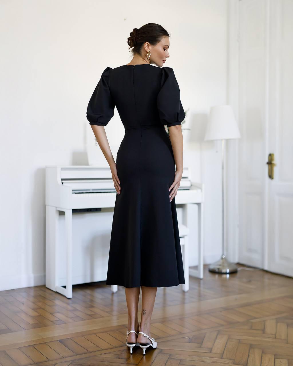 Black Bodycon Midi Dress With Short Puff Sleeves and Mermaid Skirt - Etsy