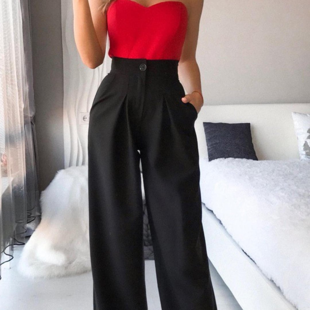 Buy Black High Waist Trousers for Women, Business Casual Trousers for  Women, Office Palazzo Pants for Tall Women, Classic Palazzo Pants Online in 