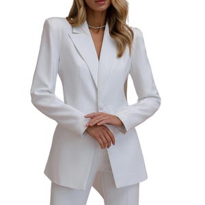 White Formal Pants Suit with Single Breasted Blazer and Straight Pants High Waist, White Blazer Trouser Suit for Women, White Business Suit