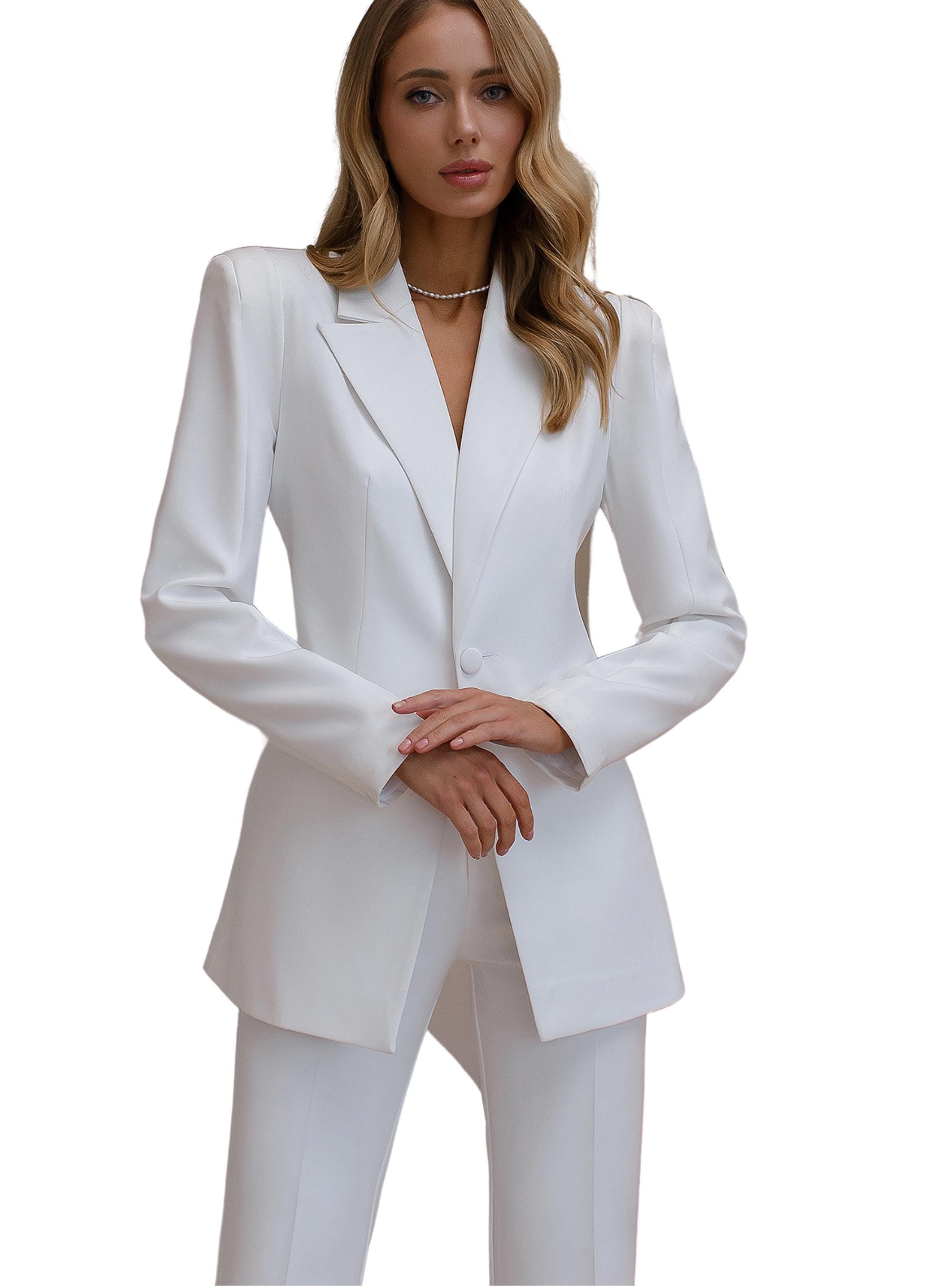 Blazer Novia Civil Mujer Con Traje Blanco Traje Formal Blanco Con