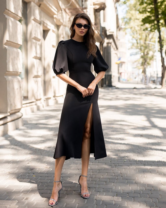 black midi dress with slit