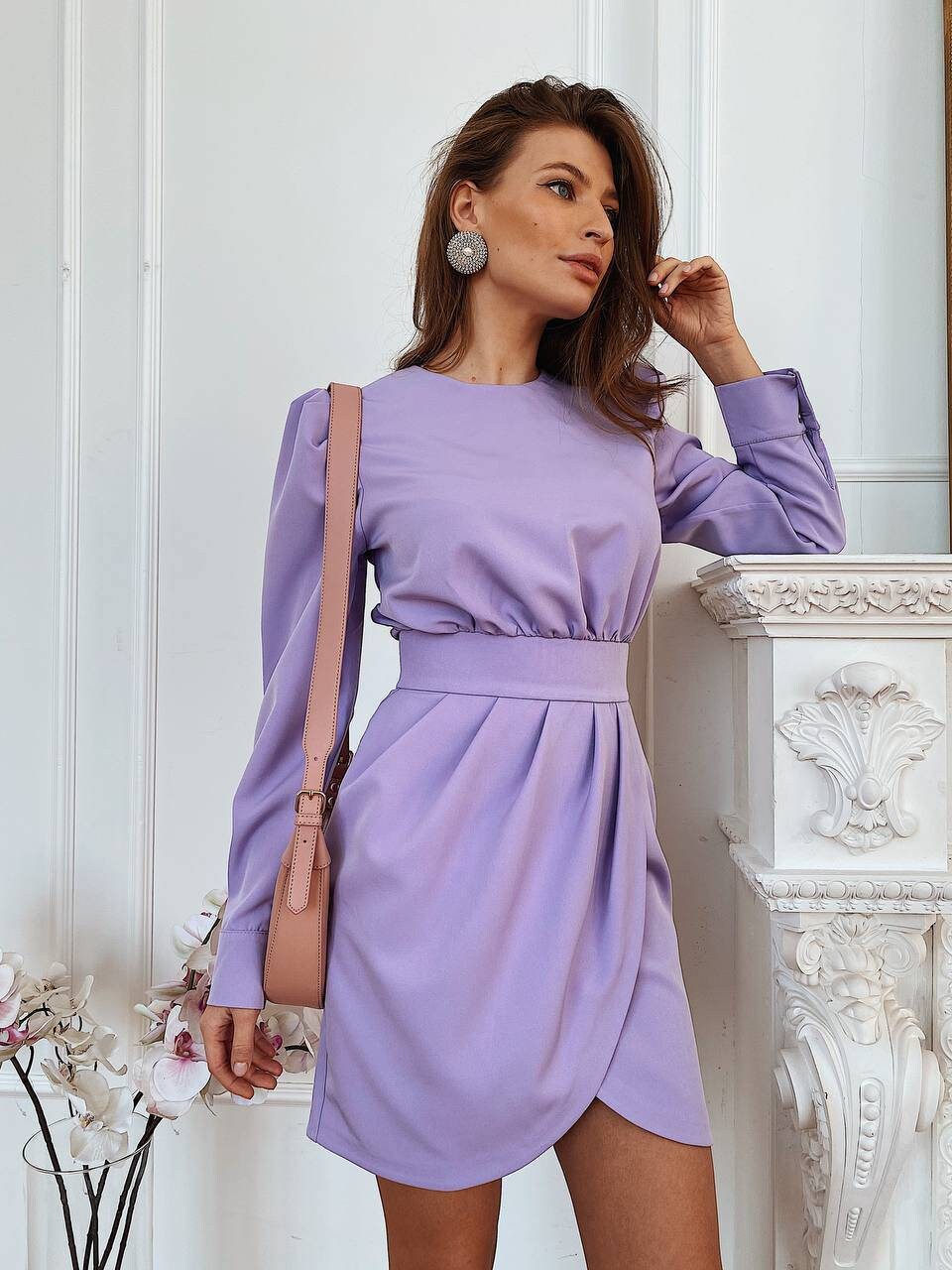Lavender Mini Dress With Long Sleeves 