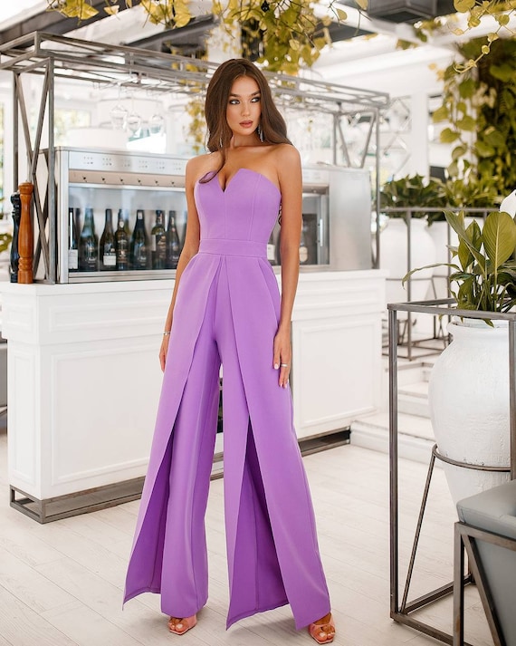 Lavender Wide Leg Jumpsuit for Women, Purple Corseted Jumpsuit for