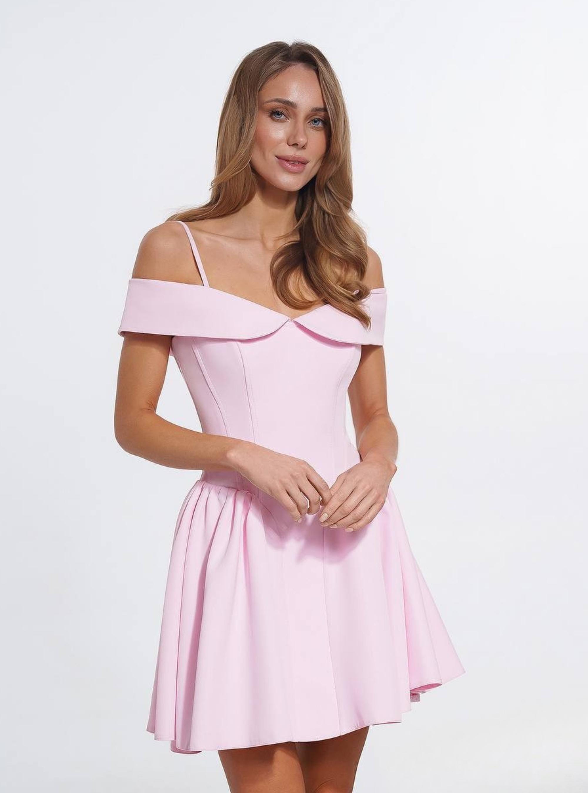 Dusty Pink Off-Shoulder Mini Dress | ELAGIA Dusty Pink / XS