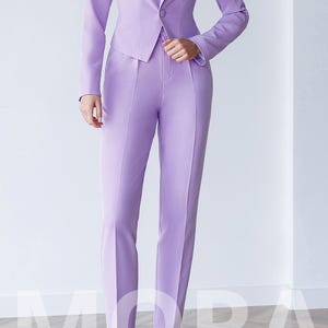 Lavender Lace-Accent Sleeveless Blazer & Trousers Coord Set