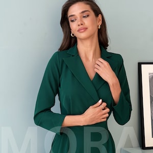 Emerald Green Formal Jumpsuit TALL Women, Womens Jumpsuit, Women Onepiece for Wedding Guest, Birthday Outfit, Jumpsuit with Long Sleeves image 2